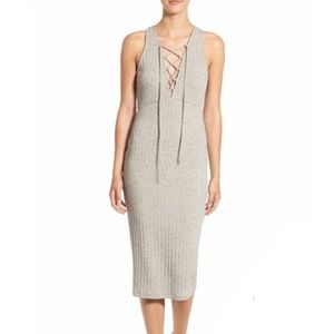 ASTR Grey Strapless Midi Dress with Lace-up Front (Size Small)